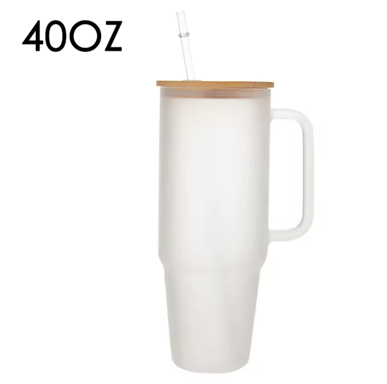 40OZ Glass Cup W/Handle Lid & Straw