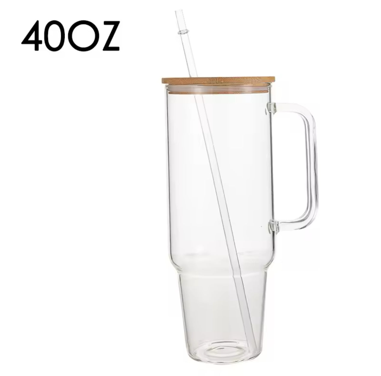 40OZ Glass Cup W/Handle Lid & Straw