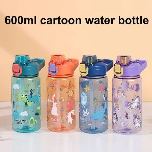 600ML- Children Cartoon Plastic Cup with Straw