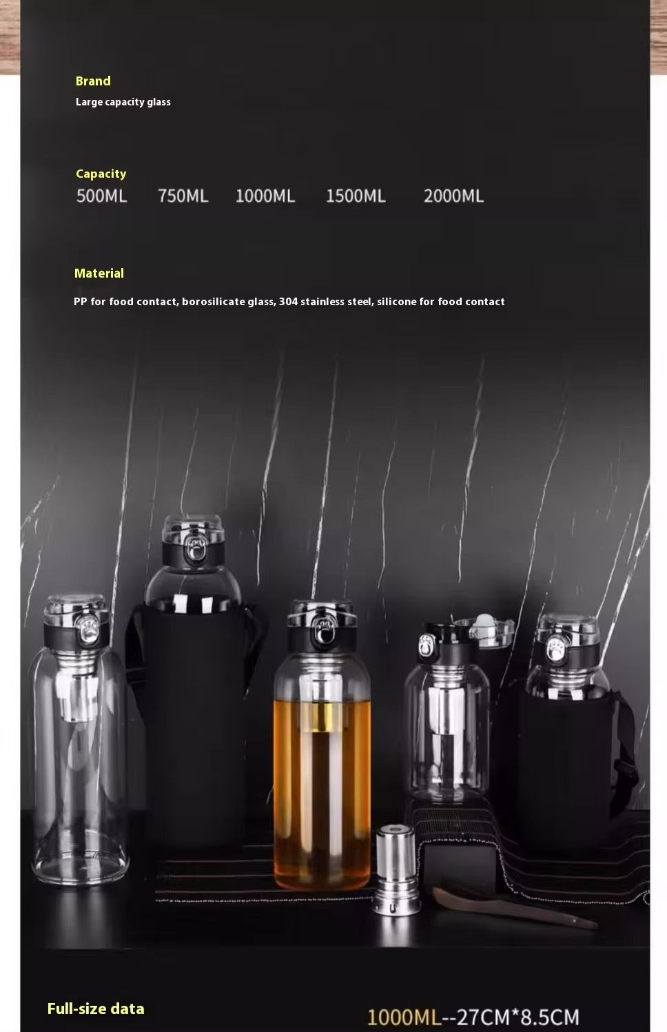 Luxe Glass Water bottle- 750-2000ml