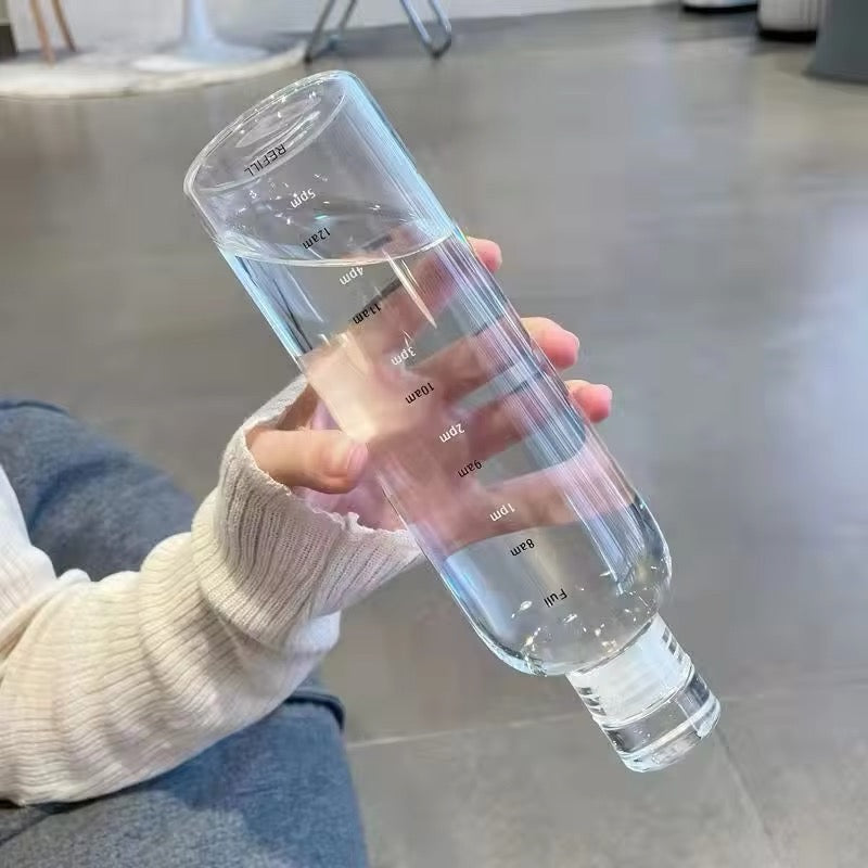 Glass Water Bottle W/Time Marker